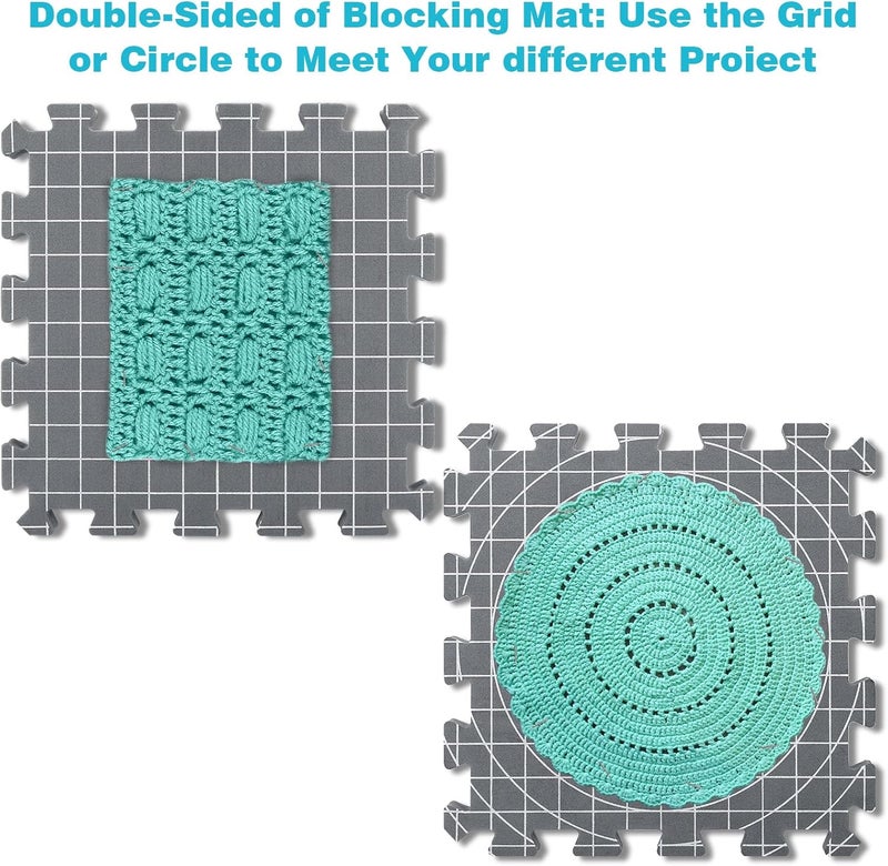 Yrangee Blocking mats for Knitting & Crochet Projects, 2 in 1 Double Side Extra Thick Knitting Blocking Mats with Circle and Lines Blocking Board with 150 T-Pins and Storage Bag - Image 2